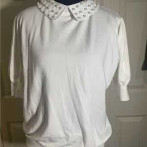 Sioni White Beaded Collar Blouse